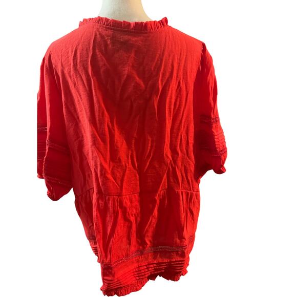 Bobeau Ruffle Blouse Size 2X.
Red with eyelet and ruffle accents - Picture 6 of 12